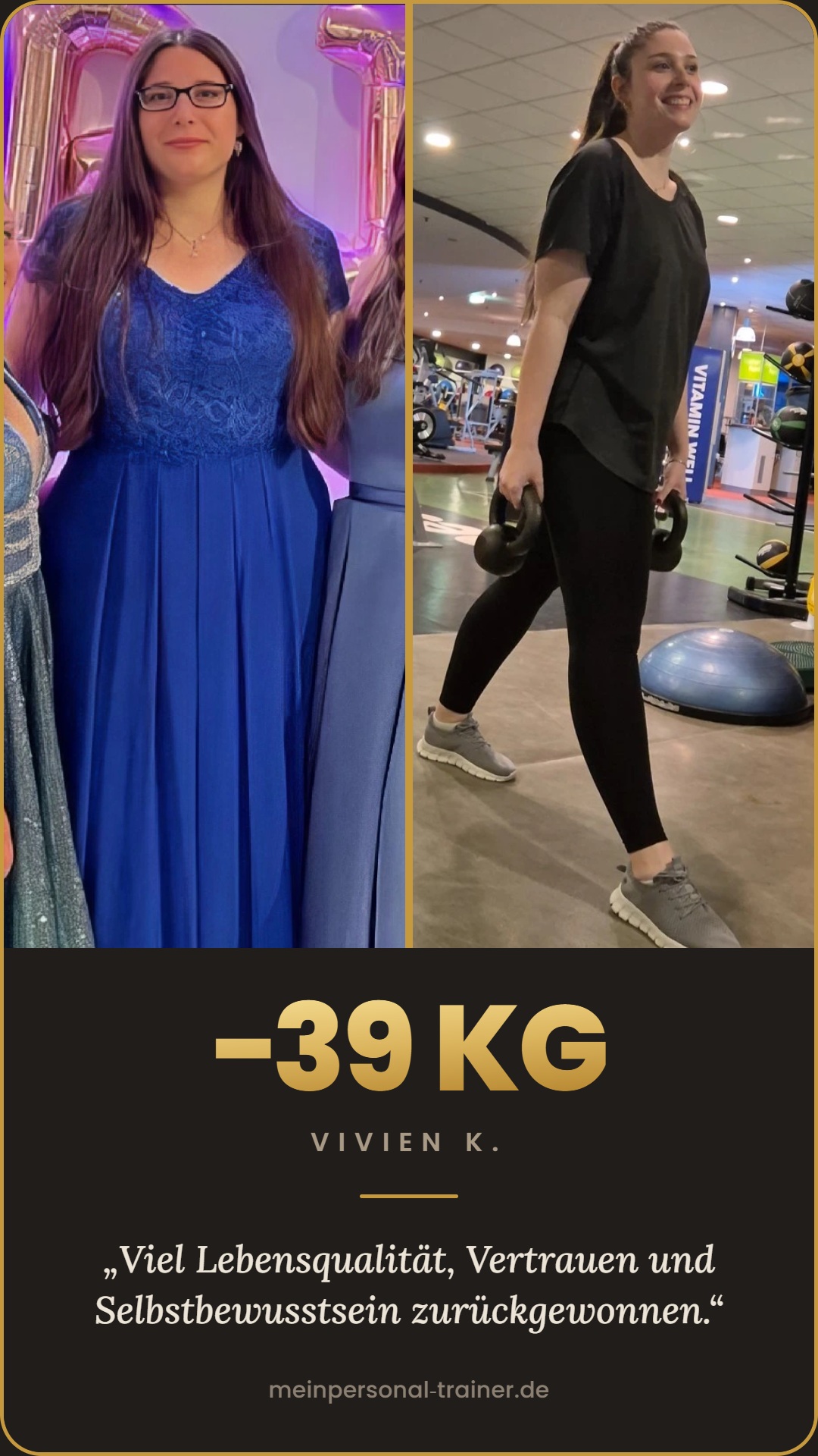 Vorher-Nachher-Transformation: Vivien hat mit Abnehmcoaching in Cottbus 39 kg abgenommen – Personal Training bei Marcel Kucharski.